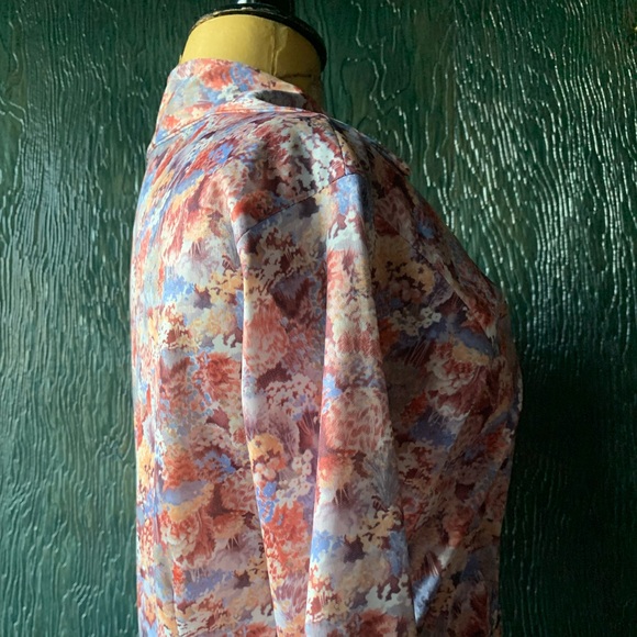 Handmade Vintage 1970 knee length poly secretary dress with collar browns & blue - Picture 10 of 12